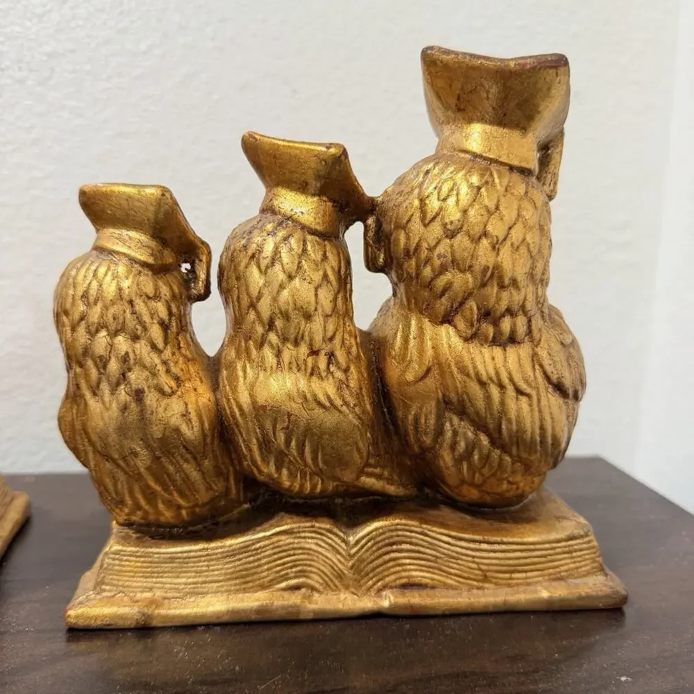Vintage Graduate Owls Bookends Gold Marked Arnel’s Office Library Decor